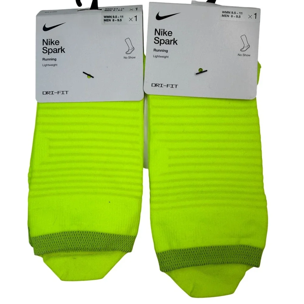 2 pair Nike Spark No-Show Running Socks Volt Yellow Mens 8-9.5 Womens 9.5-11 NWT